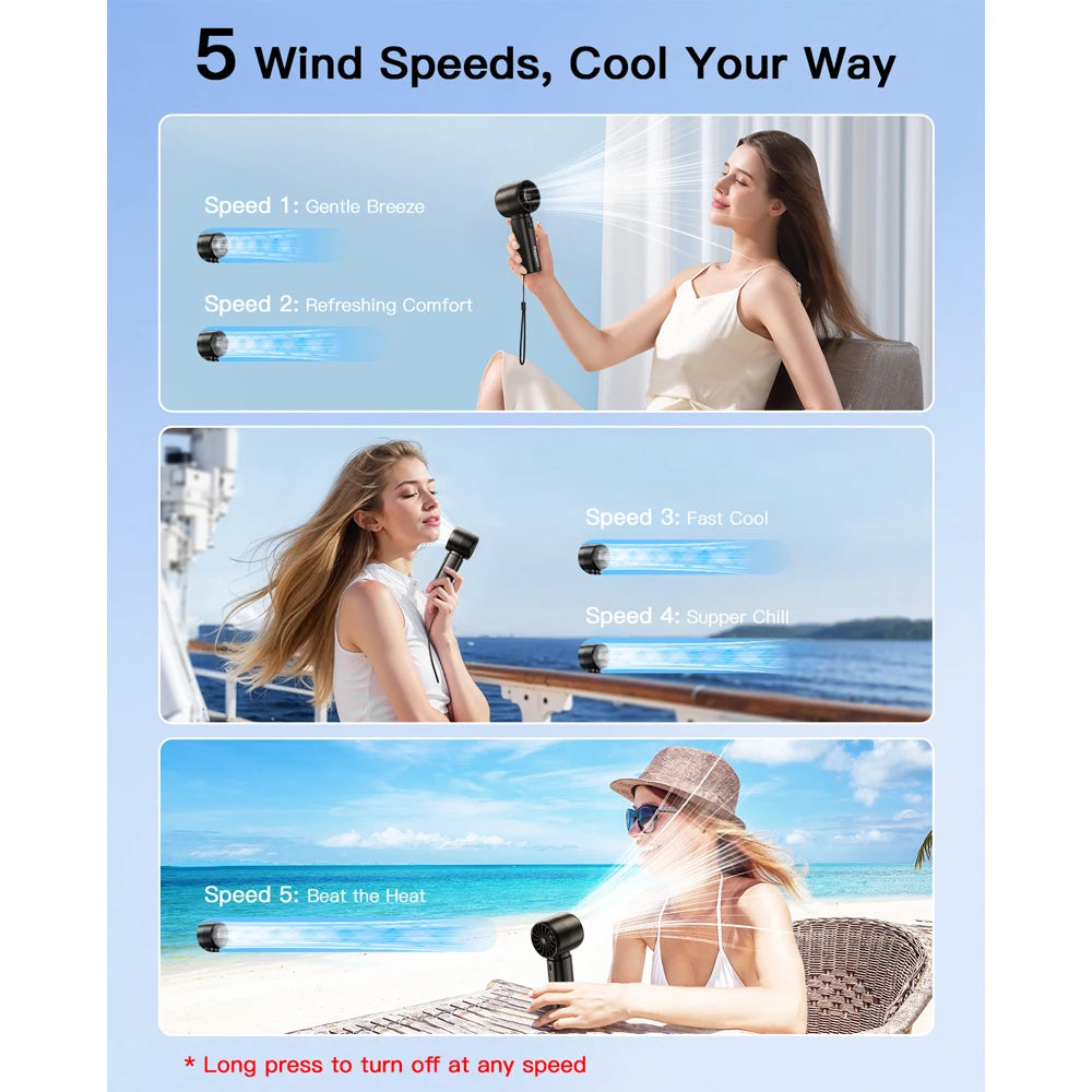 USB Rechargeable Portable 120 Wind Speeds Minai Bladeless Handheld Fan